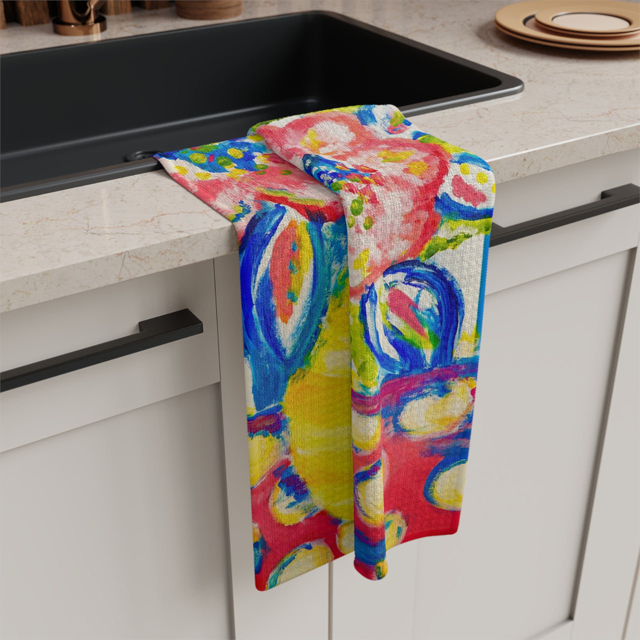 "Mom's Confetti Flowers'" by Jeff Emrick - Microfiber Tea Towel