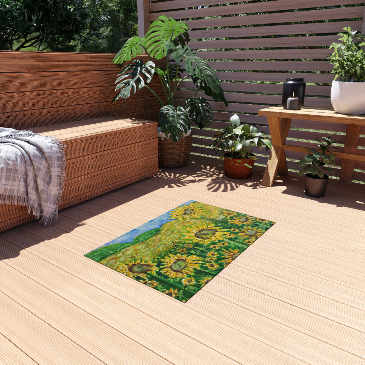 "Kansas Sunflowers" by Joey Holmes - Outdoor Rug