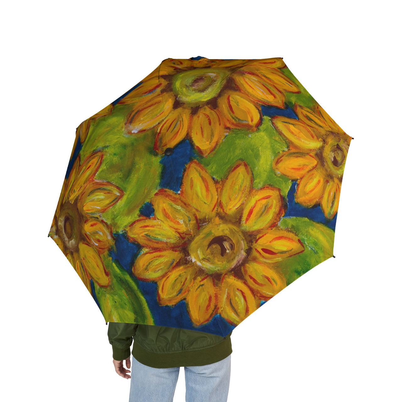 "Sunflowers" by Stephanie Drews - Semi-Automatic Foldable Umbrella