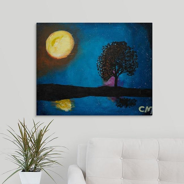"Moon, Stars, Tree, and Lake" Print by Casey McLain