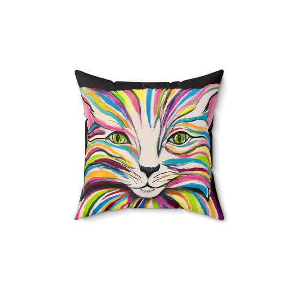 "Rainbow Cat" by Christina Bradfield - Square Pillow