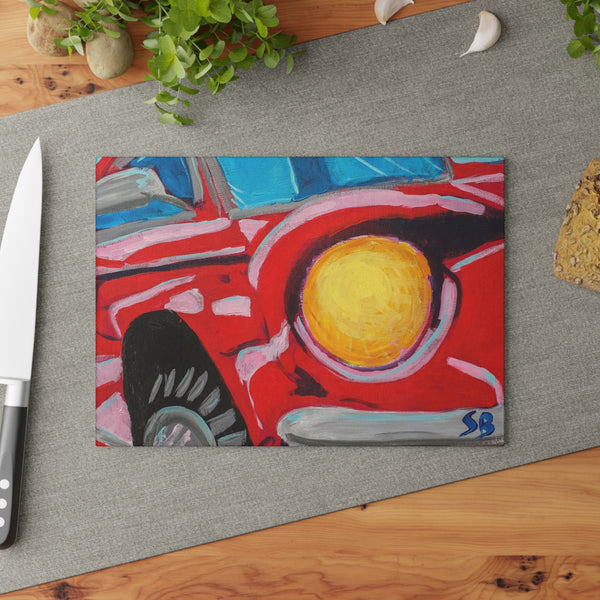 "Red Oldsmobile" by Stan Balman - Glass Cutting Board