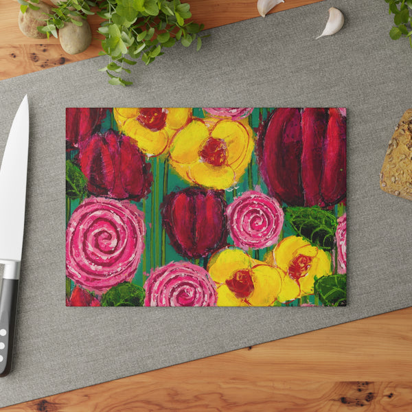 "Water Your Flowers" by Casey McLain - Glass Cutting Board