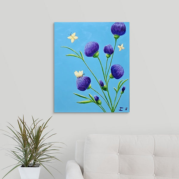 "Butterflies & Bachelor Buttons" Original Painting by Inez Vieyra