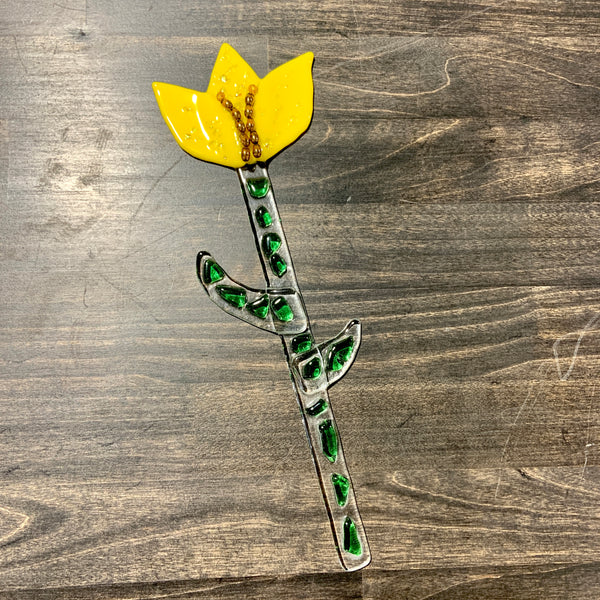 Small Yellow Tulip Glass Art Stake by Adam Ankenman