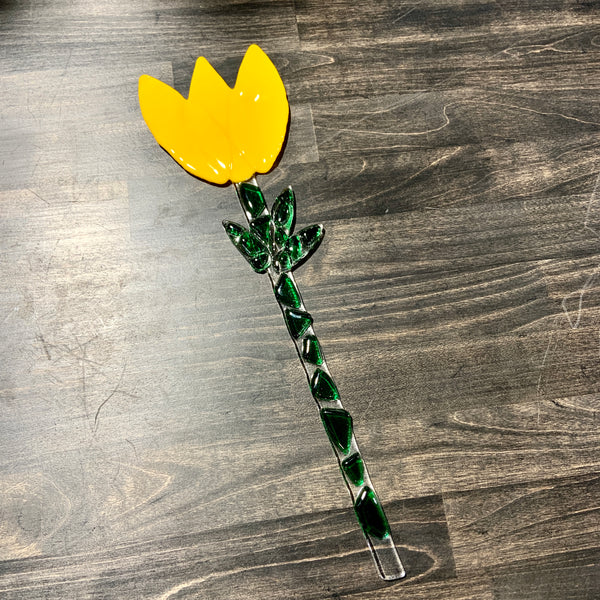 Large Yellow Tulip Glass Art Stake by Adam Ankenman